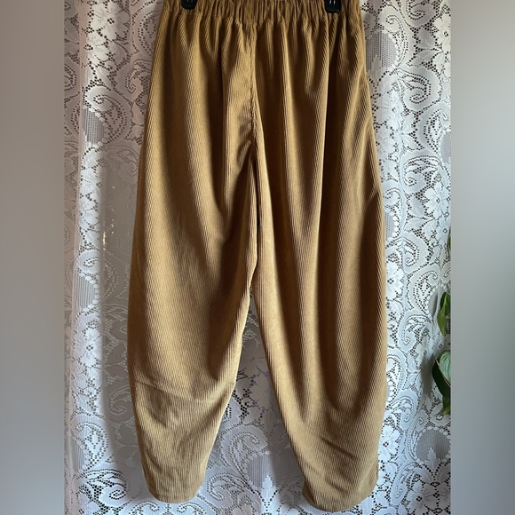 Women’s Mustard Corduroy Barrel Wide Leg Drawstring Pants M Size 6 - Picture 2 of 14